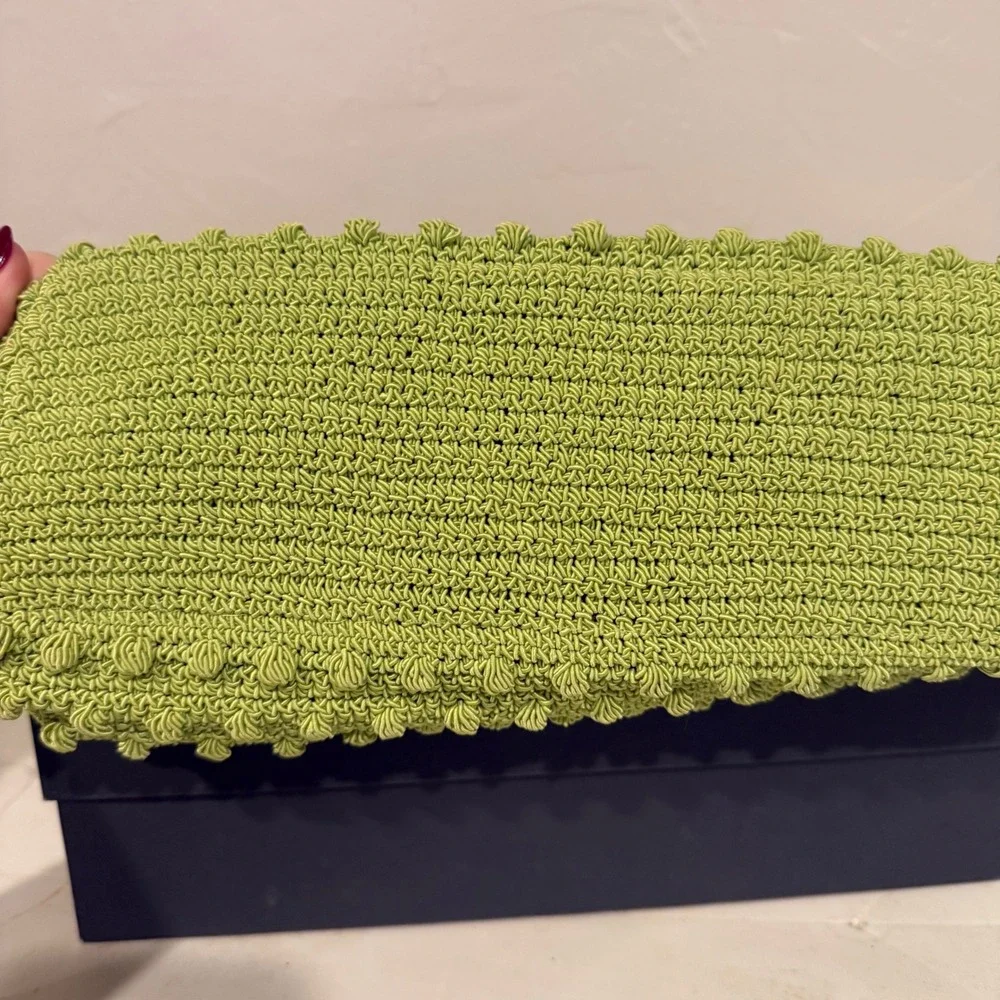 Unbranded Crochet Hobo Bag Womens Medium Lime Green Good Boho Popcorn Knit Heart